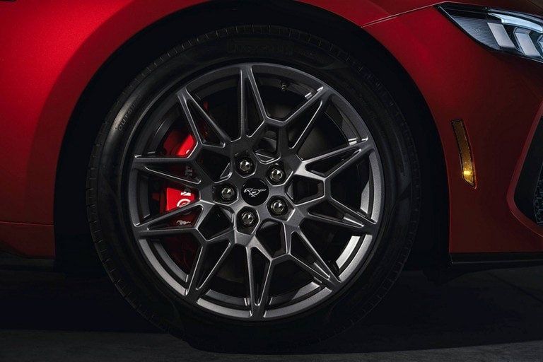 2024 Ford Mustang® model with a close-up of a wheel and brake caliper | Christie Motors in Langdon ND